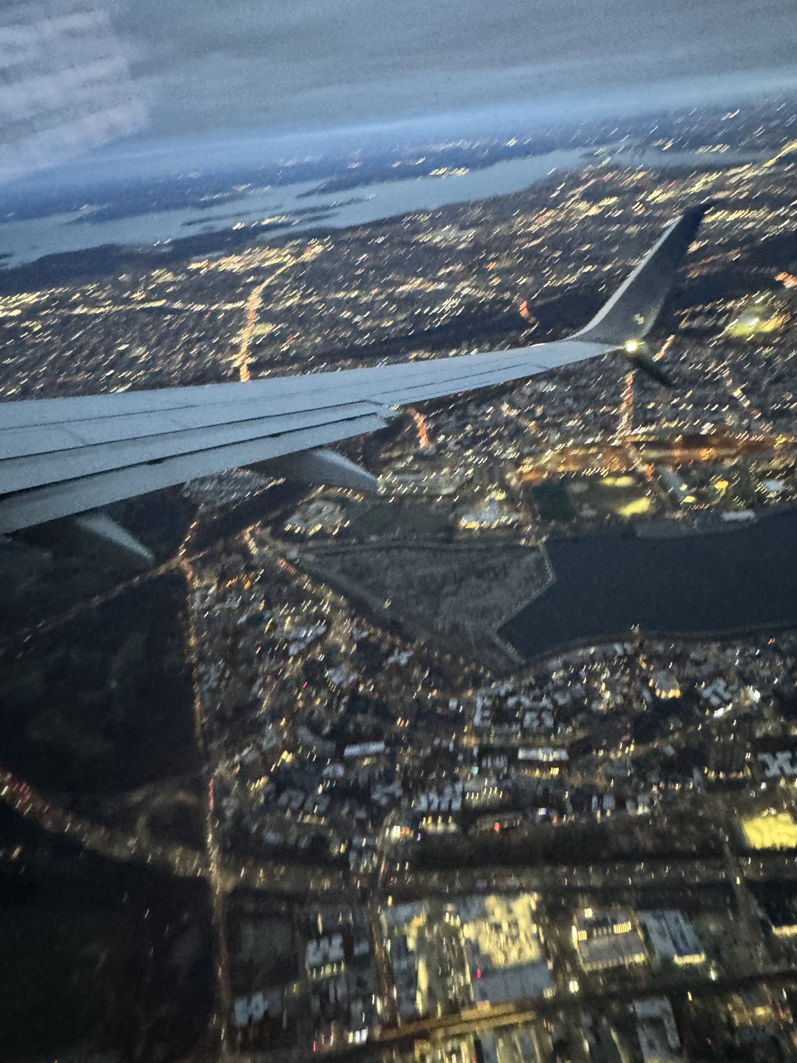 City lights viewed from an airplane